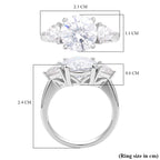 Moissanite 3 Stone Ring in Rhodium Overlay Sterling Silver 4.40 Ct