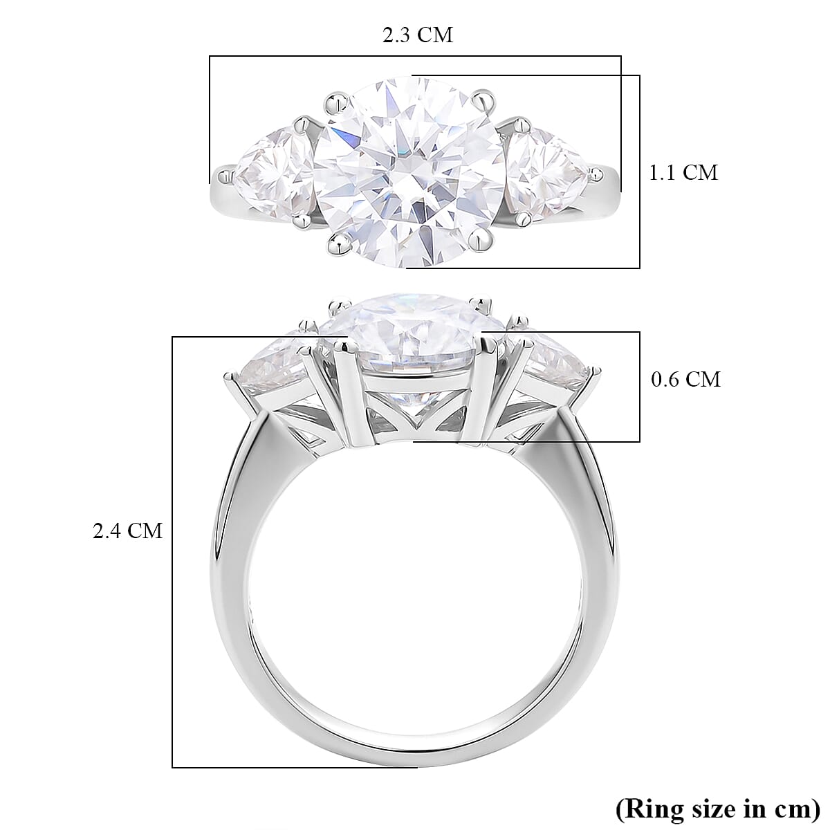 Moissanite 3 Stone Ring in Rhodium Overlay Sterling Silver 4.40 Ct 7369102 11