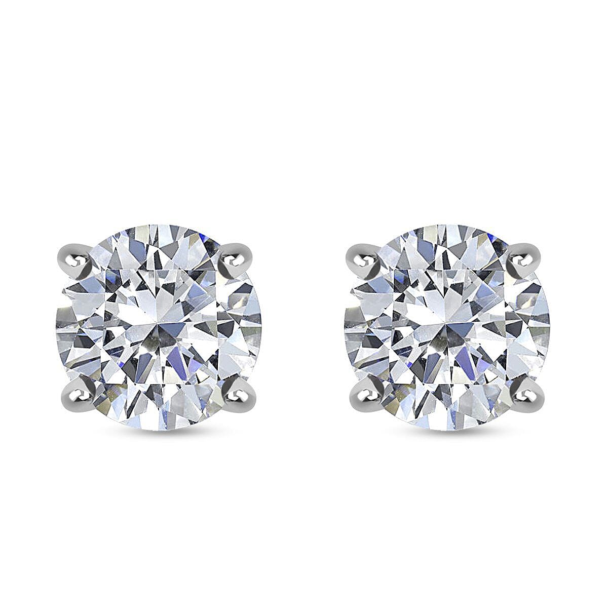 Moissanite Stud Earrings (with Push Back) in Platinum Overlay Sterling Silver 7026179 0