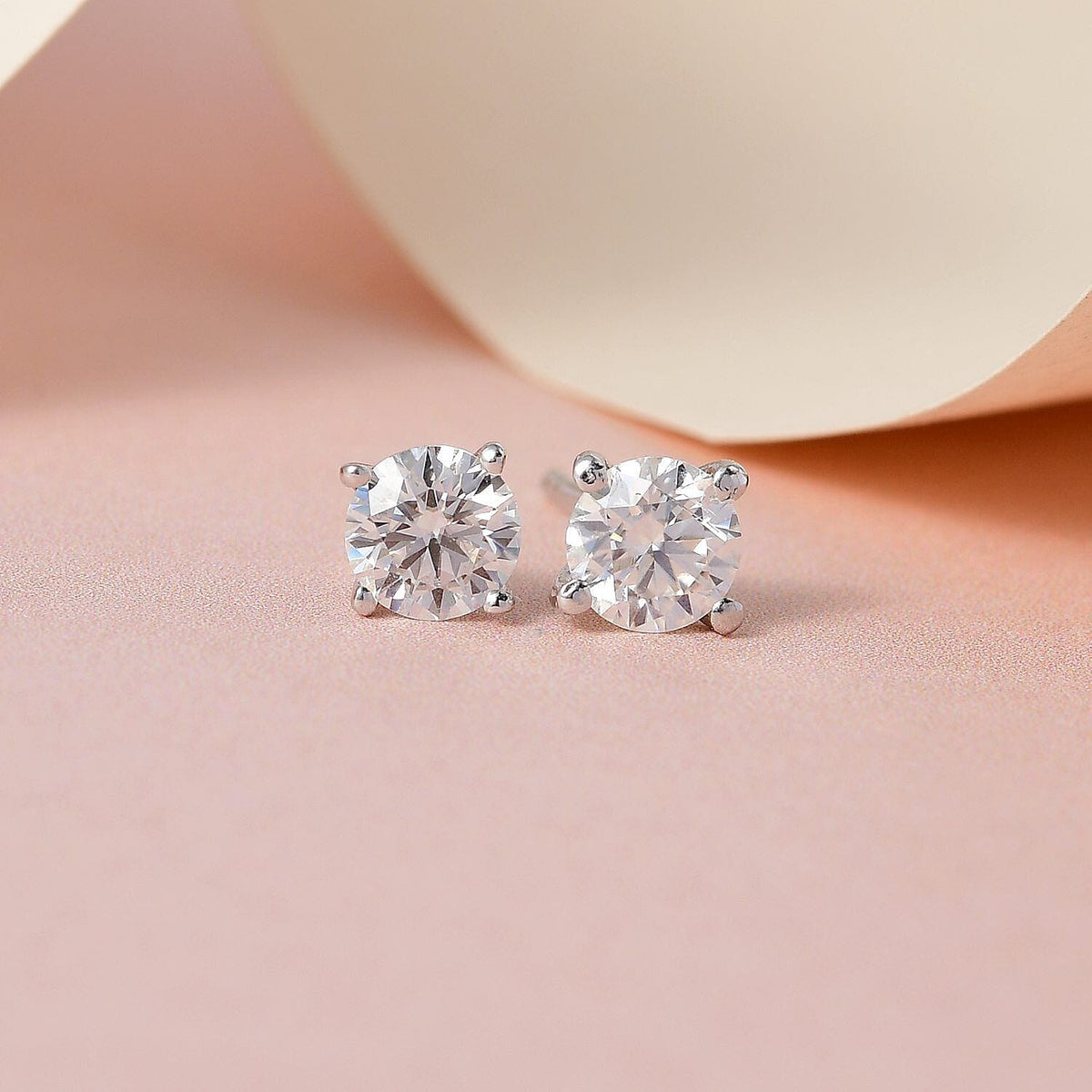 Moissanite Stud Earrings (with Push Back) in Platinum Overlay Sterling Silver 7026179 2