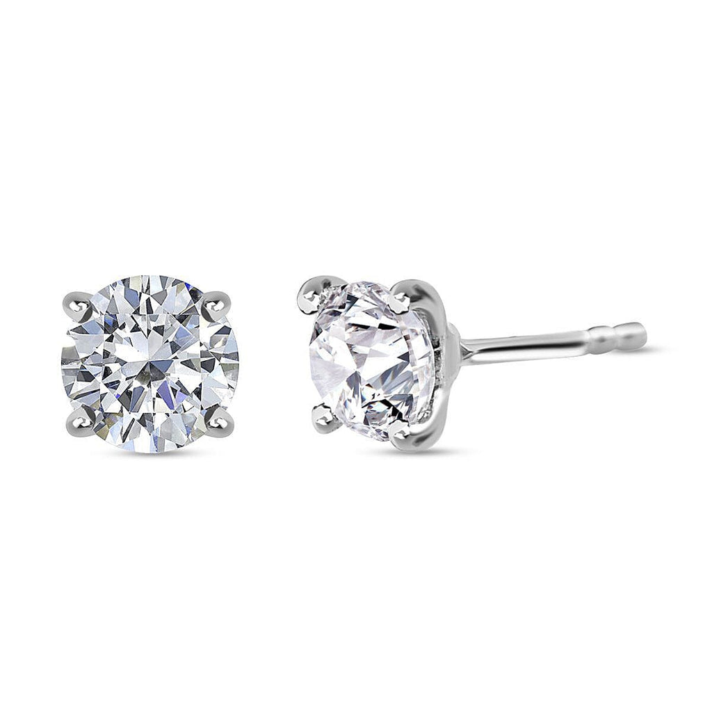 Moissanite Stud Earrings (with Push Back) in Platinum Overlay Sterling Silver