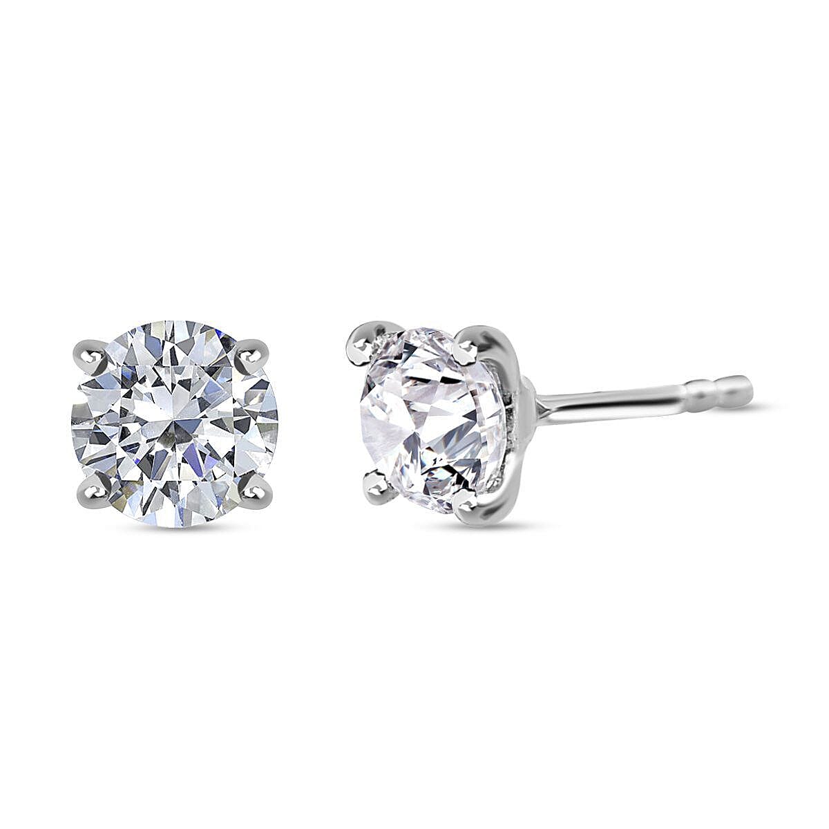 Moissanite Stud Earrings (with Push Back) in Platinum Overlay Sterling Silver 7026179 4