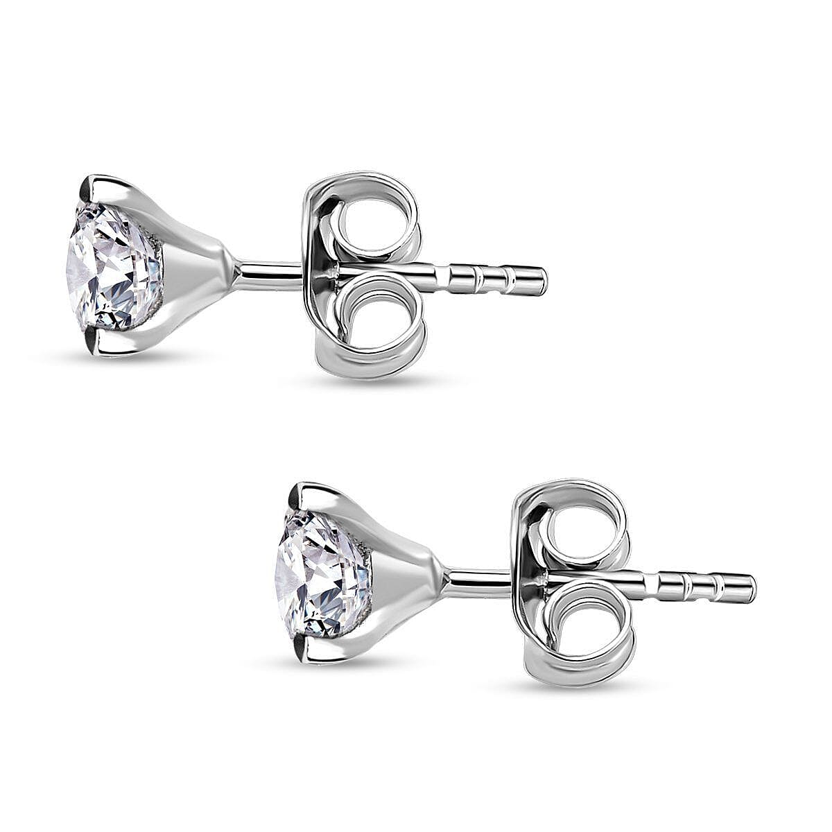 Moissanite Stud Earrings (with Push Back) in Platinum Overlay Sterling Silver 7026179 5