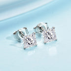 Moissanite Stud Earrings with Push Back in Platinum Overlay Sterling Silver 1.00 Ct.