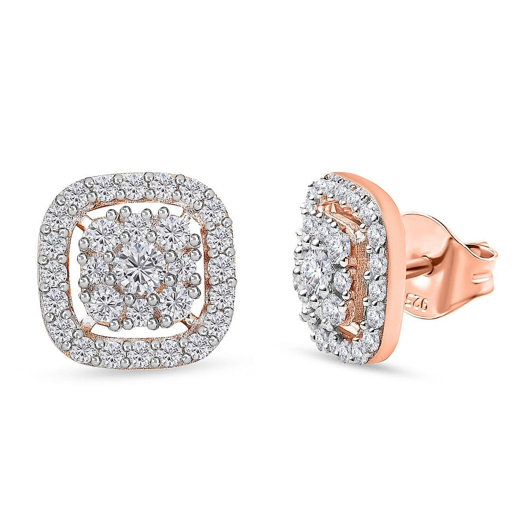 D'Joy Moissanite Stud Earrings with Push Back in 18K Vermeil Rose Gold Plated Sterling Silver 1.00 Ct