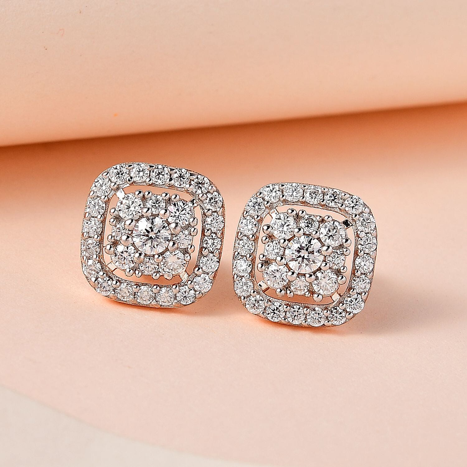 1.4 Ct. Moissanite Cluster Stud Earrings in 18K Vermeil Rose Gold Plated Sterling Silver 7561351 2