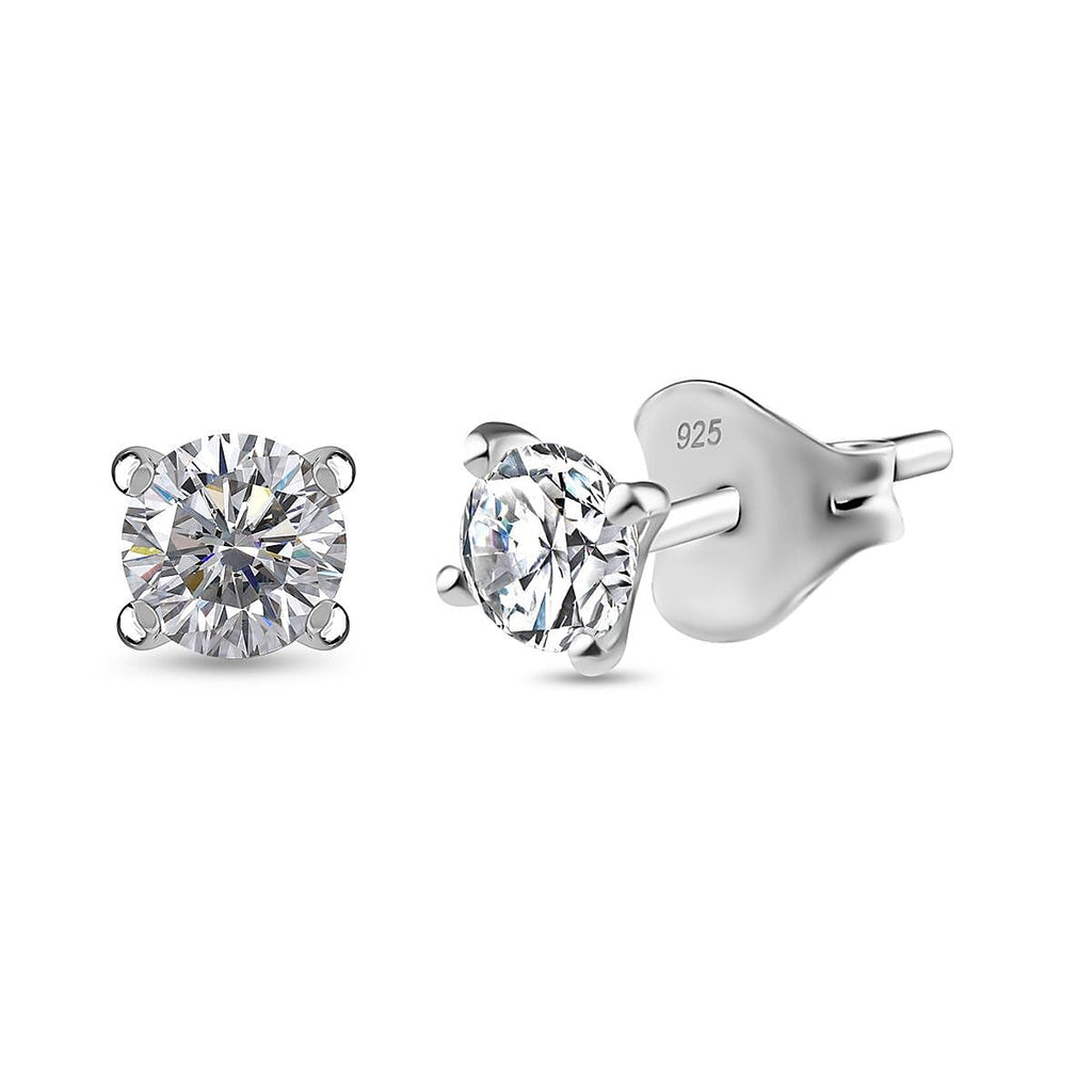 Royal Bali Collection - Moissanite Solitaire Stud Earring with Push Back in Platinum Overlay Sterling Silver