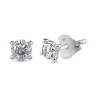 Royal Bali Collection - Moissanite Solitaire Stud Earring with Push Back in Platinum Overlay Sterling Silver