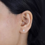 Royal Bali Collection - Moissanite Solitaire Stud Earring with Push Back in Platinum Overlay Sterling Silver