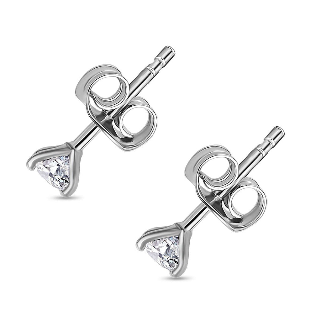 Royal Bali Collection - Moissanite Solitaire Stud Earring with Push Back in Platinum Overlay Sterling Silver