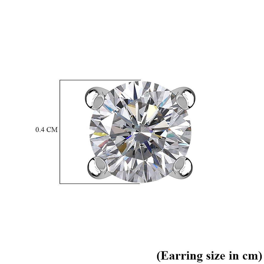 Royal Bali Collection - Moissanite Solitaire Stud Earring with Push Back in Platinum Overlay Sterling Silver