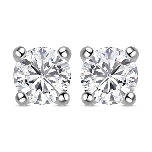 Royal Bali Collection - D'Joy Moissanite Solitaire Stud Earrings with Push Back in Platinum Overlay Sterling Silver