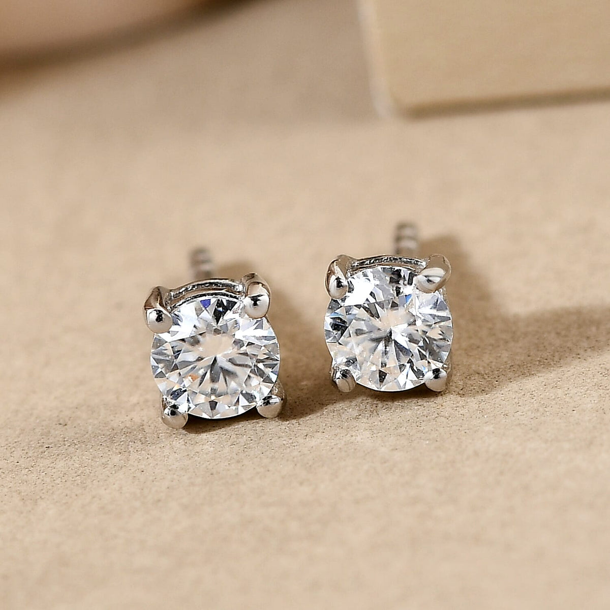 Moissanite Stud Earrings in Platinum Plated Sterling Silver 8846967 2