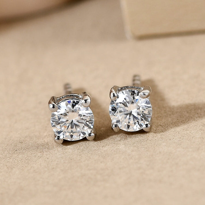 Moissanite Stud Earrings in Platinum Plated Sterling Silver 8846967 2