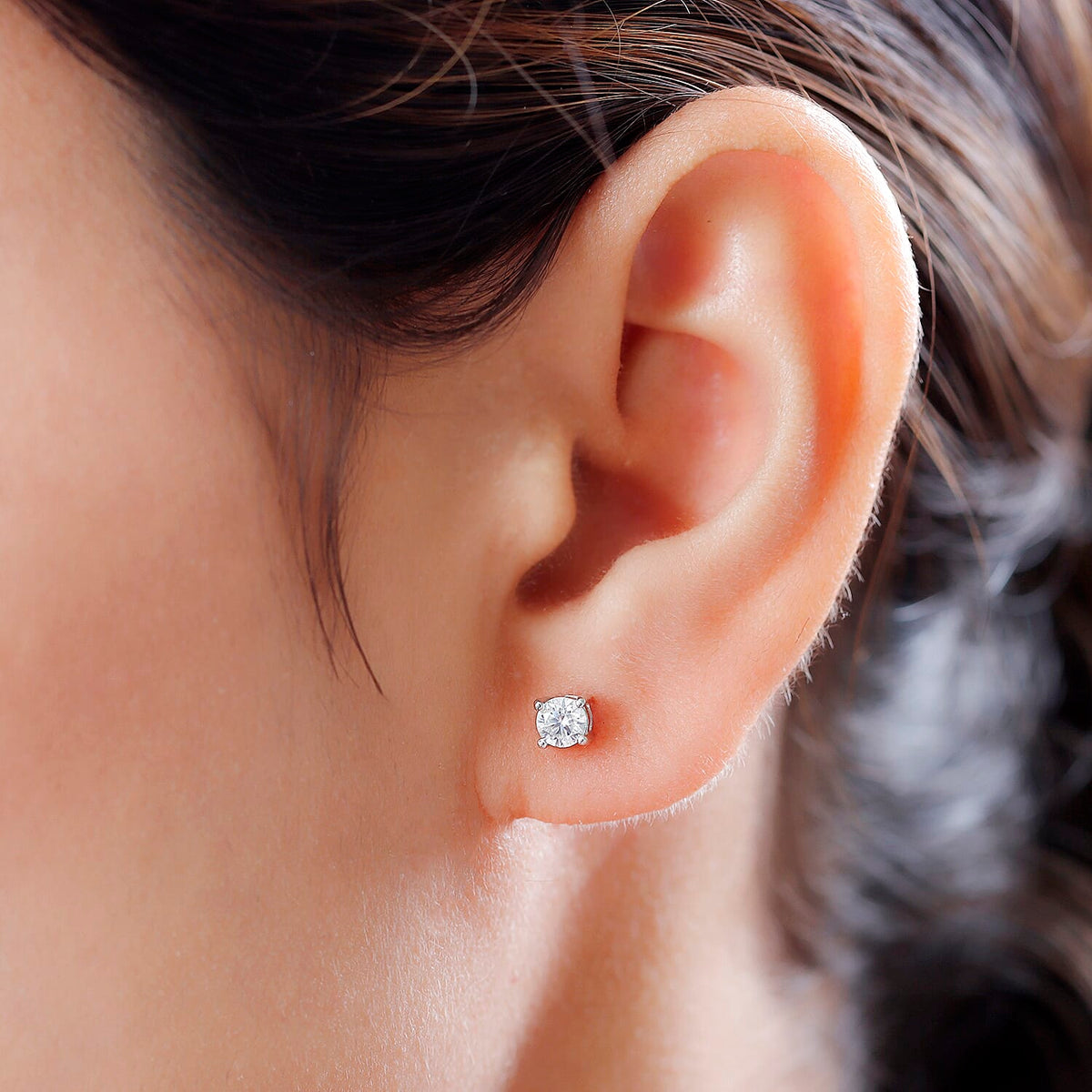 Moissanite Stud Earrings in Platinum Plated Sterling Silver 8846967 3