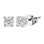 Royal Bali Collection - Moissanite Solitaire Stud Earrings with Push Back in Platinum Overlay Sterling Silver
