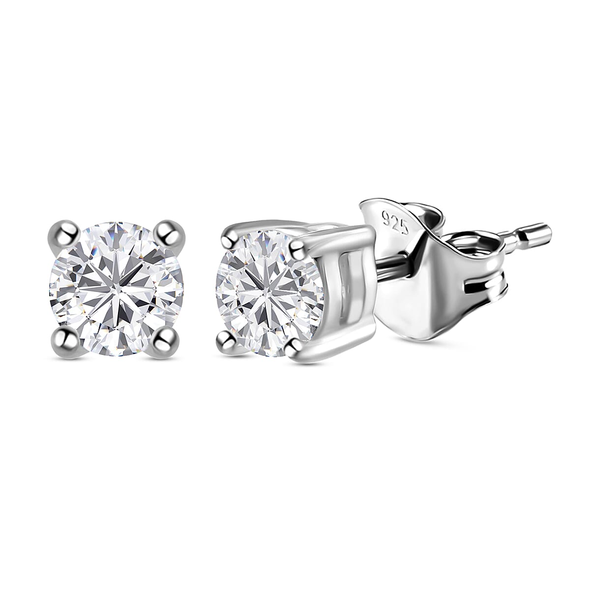 Moissanite Stud Earrings in Platinum Plated Sterling Silver 8846967 4