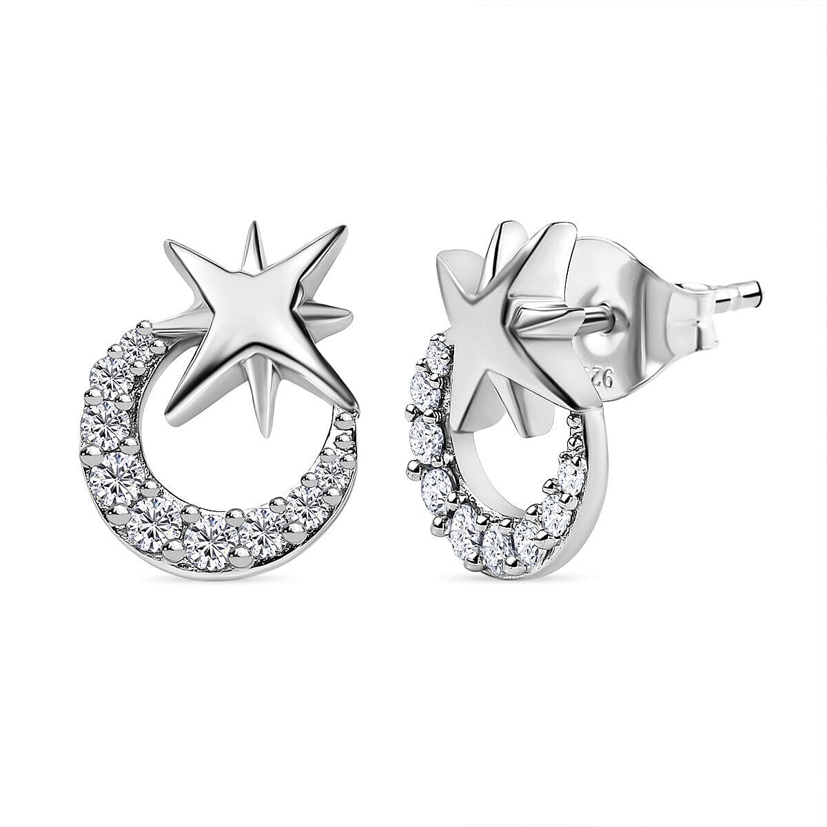 Moissanite Moon &amp; Star Stud Earrings in Platinum Overlay Sterling Silver 7380561 0