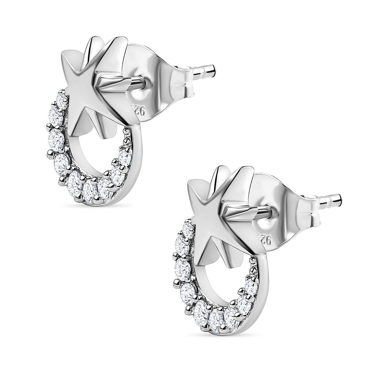Moissanite Moon &amp; Star Stud Earrings in Platinum Overlay Sterling Silver 7380561 4