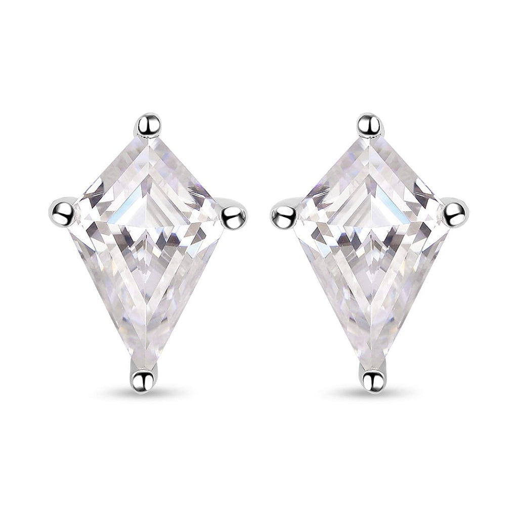 Moissanite Stud Earrings(With Push Back) in Rhodium Overlay Sterling Silver 2.50 Ct.