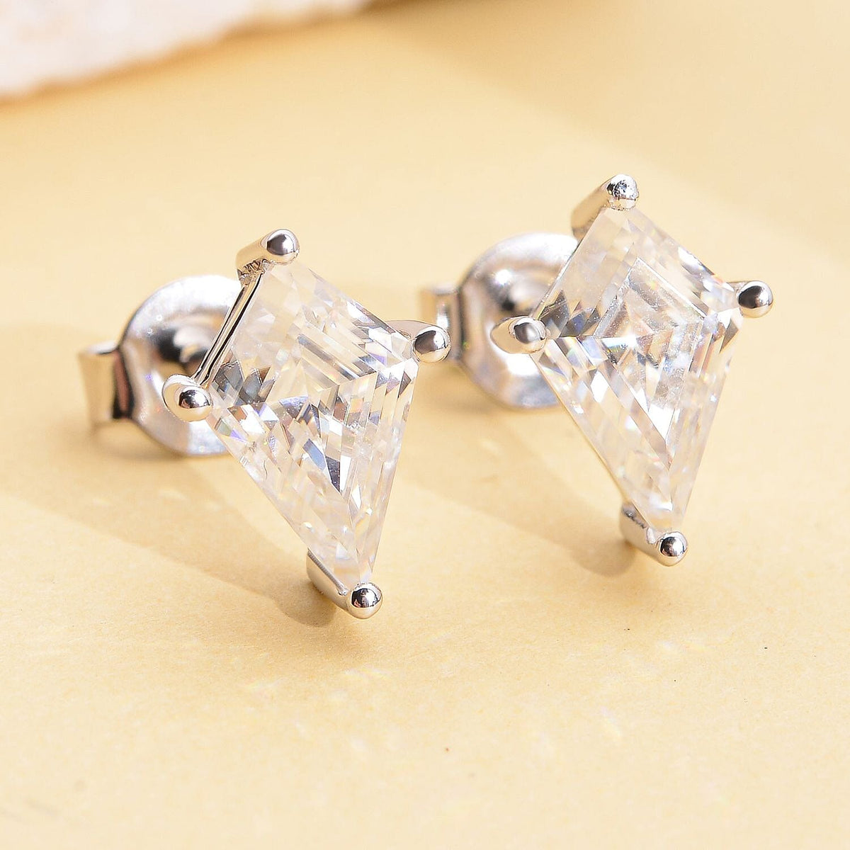 Moissanite Stud Earrings(With Push Back) in Rhodium Overlay Sterling Silver 2.50 Ct. 7077884 2