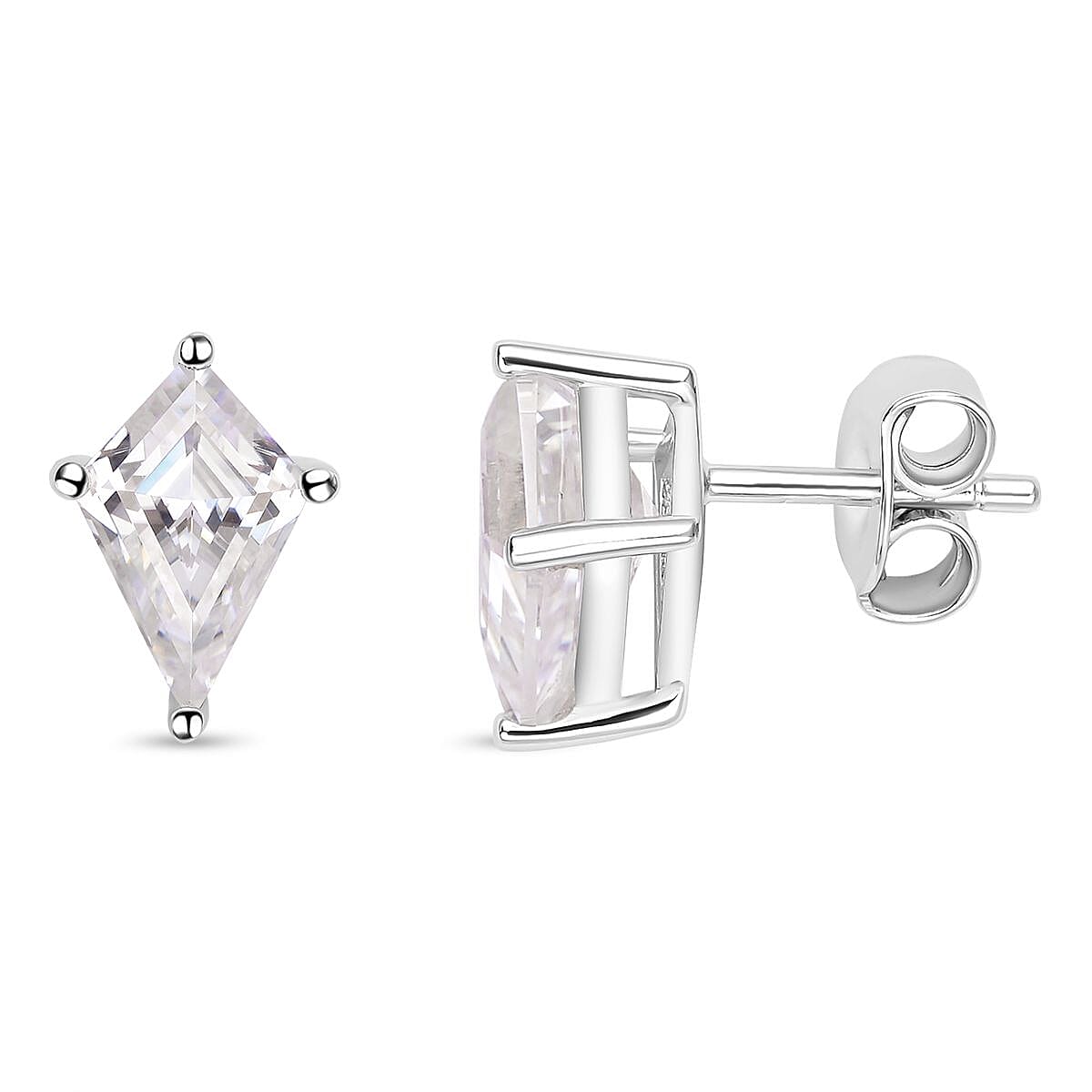 Moissanite Stud Earrings(With Push Back) in Rhodium Overlay Sterling Silver 2.50 Ct. 7077884 4
