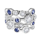 Moissanite & Tanzanite Bubble Ring in Rhodium Overlay Sterling Silver 3.02 Ct, Silver Wt. 7.16 Gms.