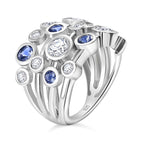 Moissanite & Tanzanite Bubble Ring in Rhodium Overlay Sterling Silver 3.02 Ct, Silver Wt. 7.16 Gms.
