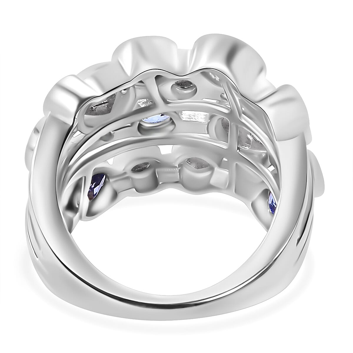 Moissanite, Tanzanite Bubble Ring in Rhodium Overlay Sterling Silver 3.02 Ct. 7857314 5