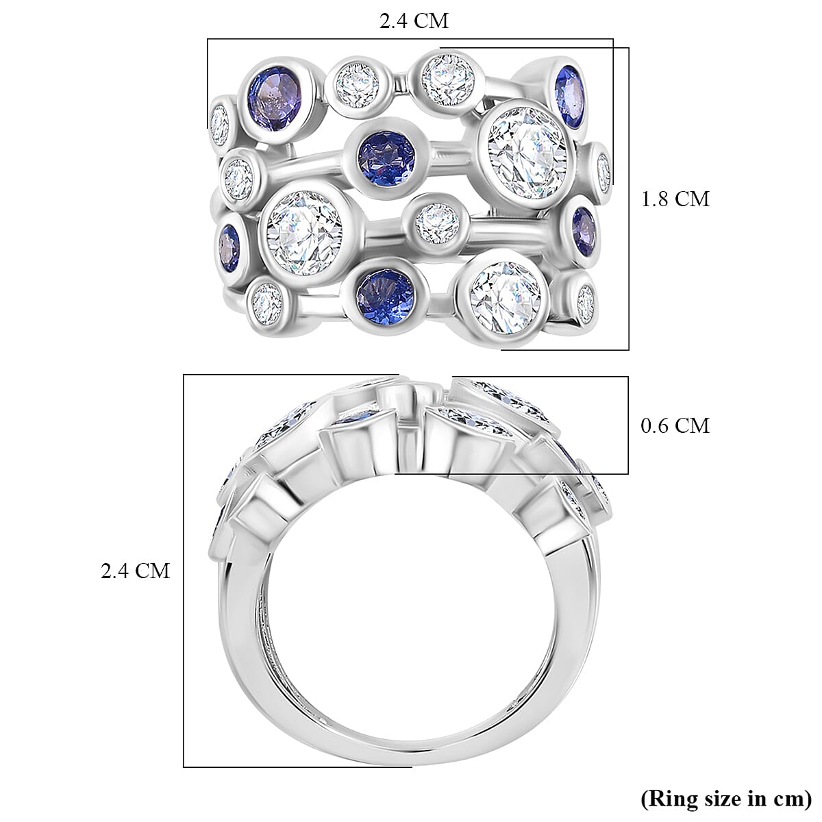 Moissanite, Tanzanite Bubble Ring in Rhodium Overlay Sterling Silver 3.02 Ct. 7857314 6