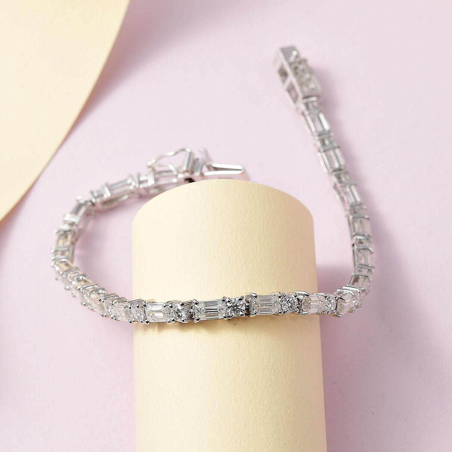 Moissanite Tennis Bracelet (Size - 7) in Platinum Overlay Sterling Silver 7.84 Ct, Silver Wt. 7.26 Gms 7365735 2