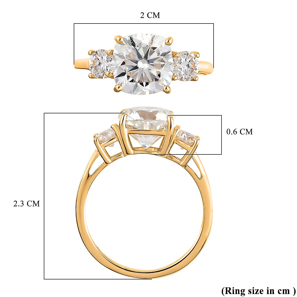 Moissanite Trilogy Ring in Gold Plated Sterling Silver 2.79 Ct. 8728342 5
