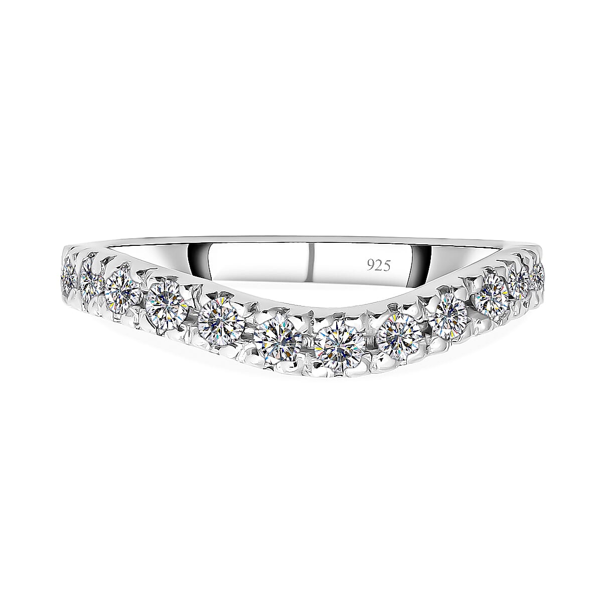 Moissanite Wishbone Ring in Rhodium Plated Sterling Silver 8931920 0