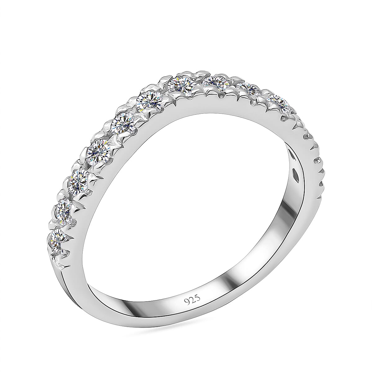 Moissanite Wishbone Ring in Rhodium Plated Sterling Silver 8931920 3