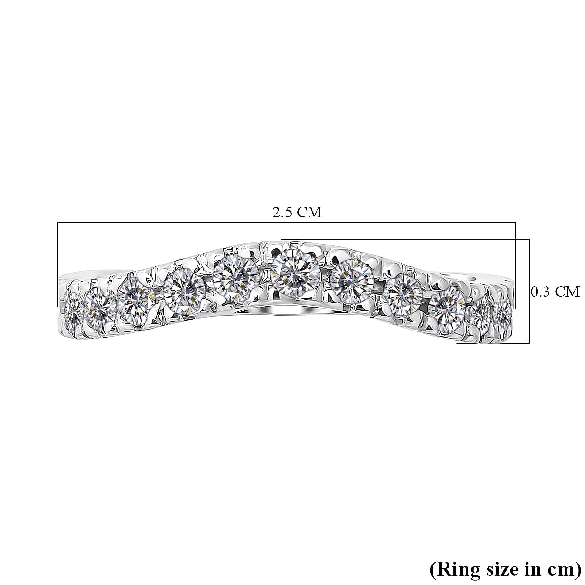 Moissanite Wishbone Ring in Rhodium Plated Sterling Silver 8931920 5