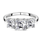 Moissanite (Asscher Cut) Trilogy Ring in Platinum Overlay Sterling Silver 2.482 Ct.