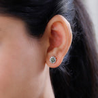 Moldavite & Natural Zircon Stud Earrings in Platinum Overlay Sterling Silver 1.16 Ct.