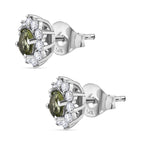 Moldavite & Natural Zircon Stud Earrings in Platinum Overlay Sterling Silver 1.16 Ct.