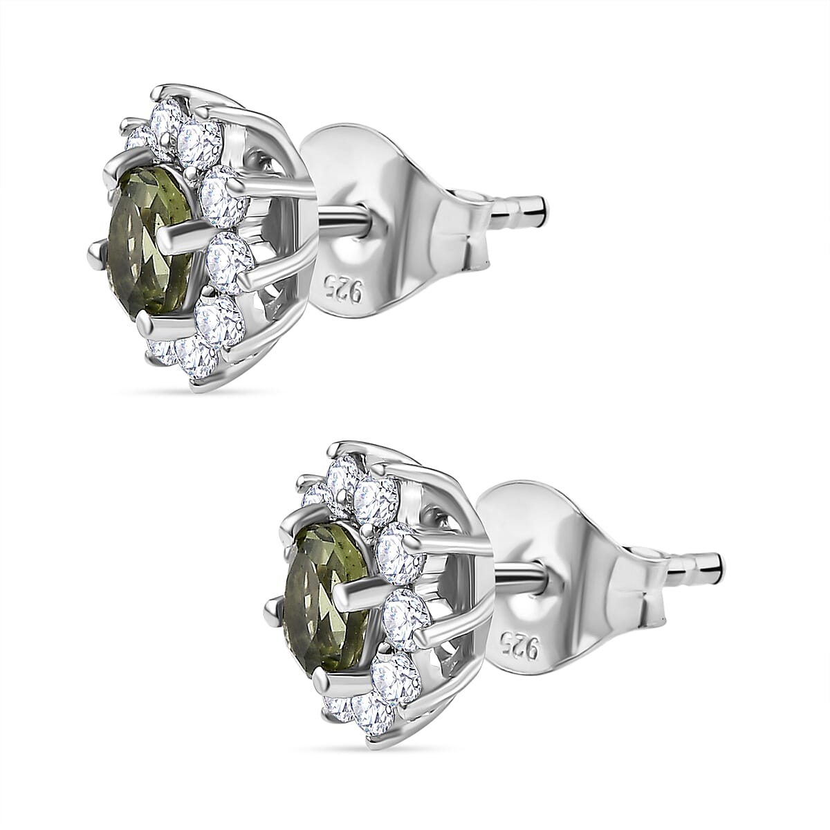 Moldavite and Natural Zircon Stud Earrings in Platinum Overlay Sterling Silver 1.16 Ct. 7551231 3