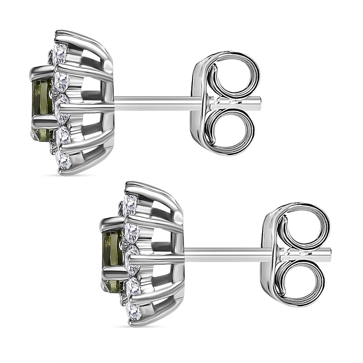 Moldavite and Natural Zircon Stud Earrings in Platinum Overlay Sterling Silver 1.16 Ct. 7551231 4