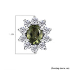 Moldavite & Natural Zircon Stud Earrings in Platinum Overlay Sterling Silver 1.16 Ct.