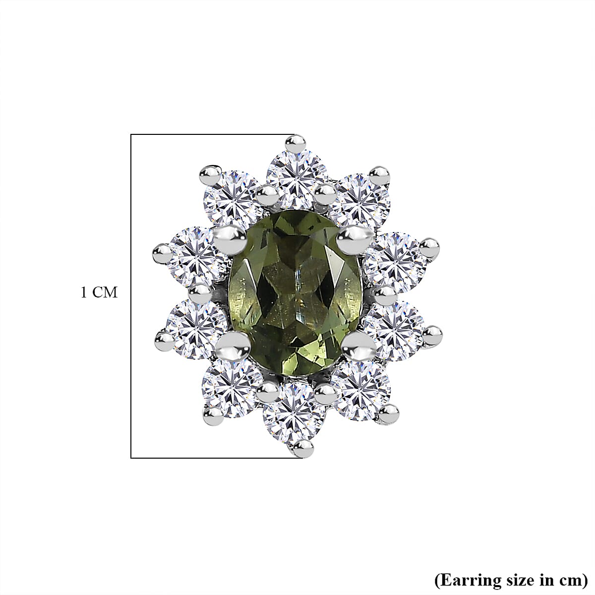 Moldavite and Natural Zircon Stud Earrings in Platinum Overlay Sterling Silver 1.16 Ct. 7551231 5