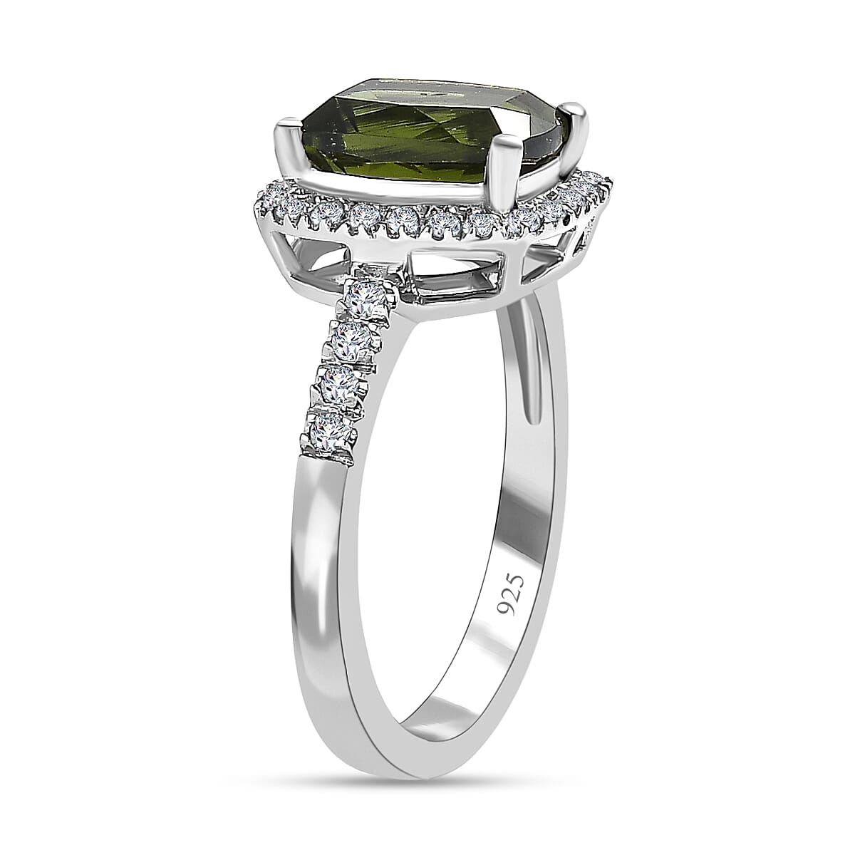 Moldavite &amp; Natural Zircon Ring in Platinum Overlay Sterling Silver 2.29 Ct. 7551593 3
