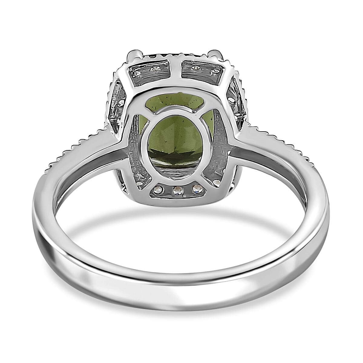 Moldavite &amp; Natural Zircon Ring in Platinum Overlay Sterling Silver 2.29 Ct. 7551593 4