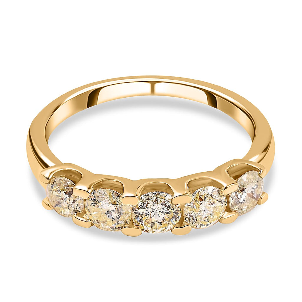 14K Yellow Gold SGL Certified Natural Yellow Diamond (I1-I2) 5 Stone Ring 1.00 Ct.