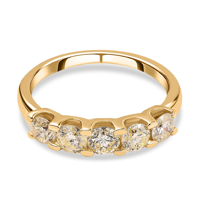 14K Yellow Gold SGL Certified Natural Yellow Diamond (I1-I2) 5 Stone Ring 1.00 Ct.
