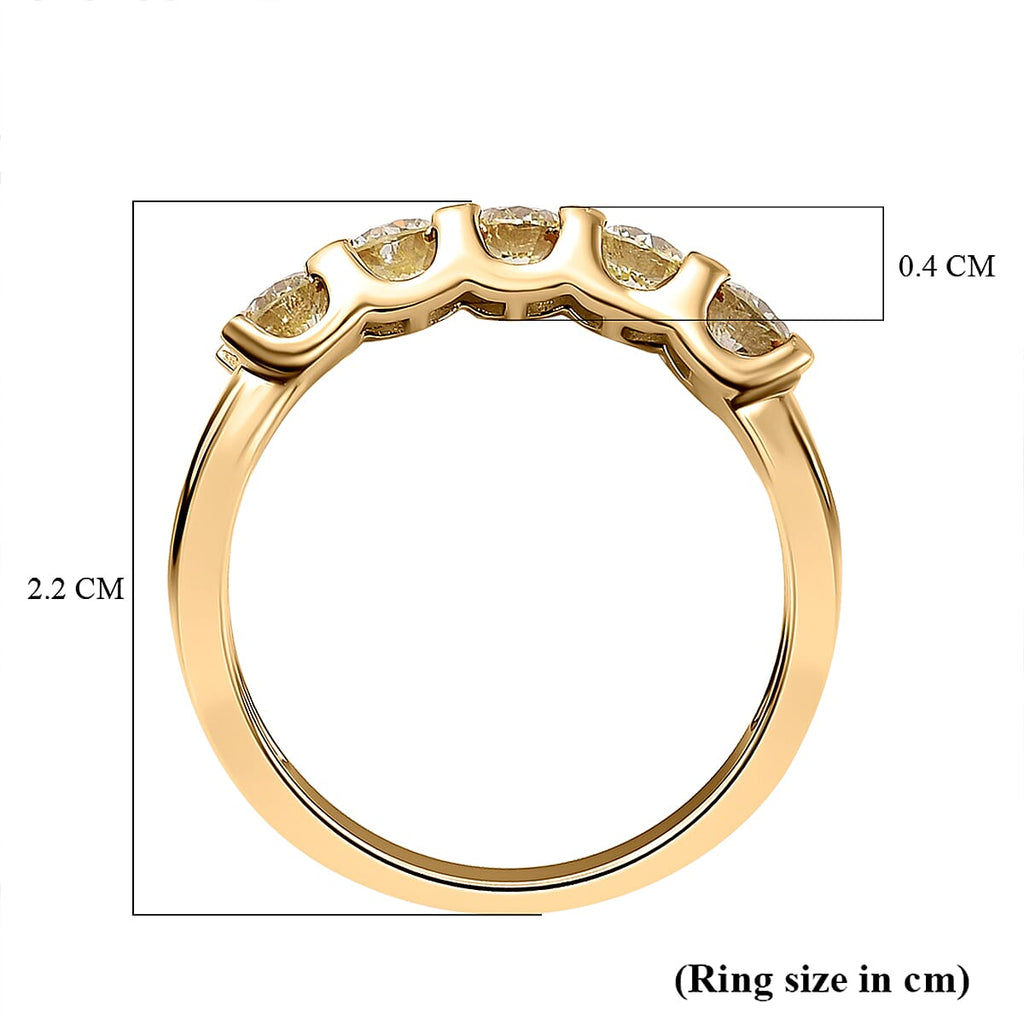 14K Yellow Gold SGL Certified Natural Yellow Diamond (I1-I2) 5 Stone Ring 1.00 Ct.