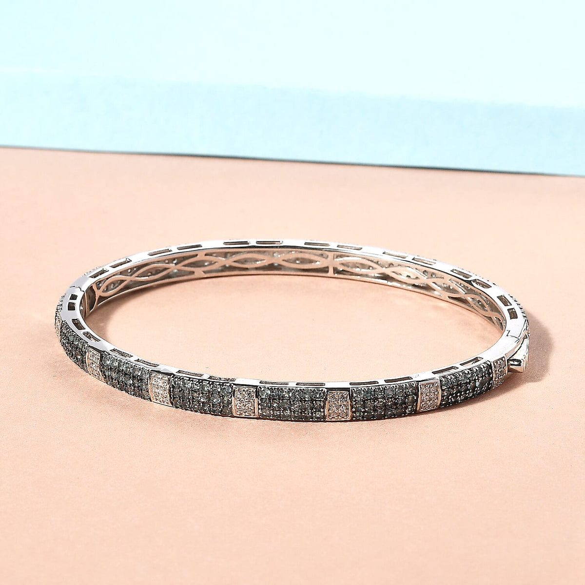 Monster Deal- Alexandrite  Full Bangle with White Zircon in Platinum Plated Sterling Silver 5.91 ct, Silver Wt. 15.46 Gms 5.910 Ct. 8961283 2