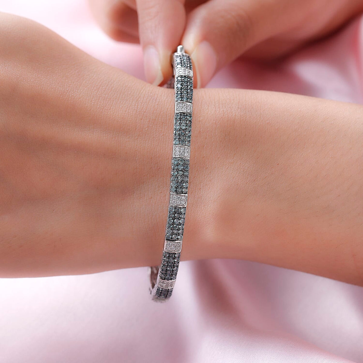 Monster Deal- Alexandrite  Full Bangle with White Zircon in Platinum Plated Sterling Silver 5.91 ct, Silver Wt. 15.46 Gms 5.910 Ct. 8961283 3