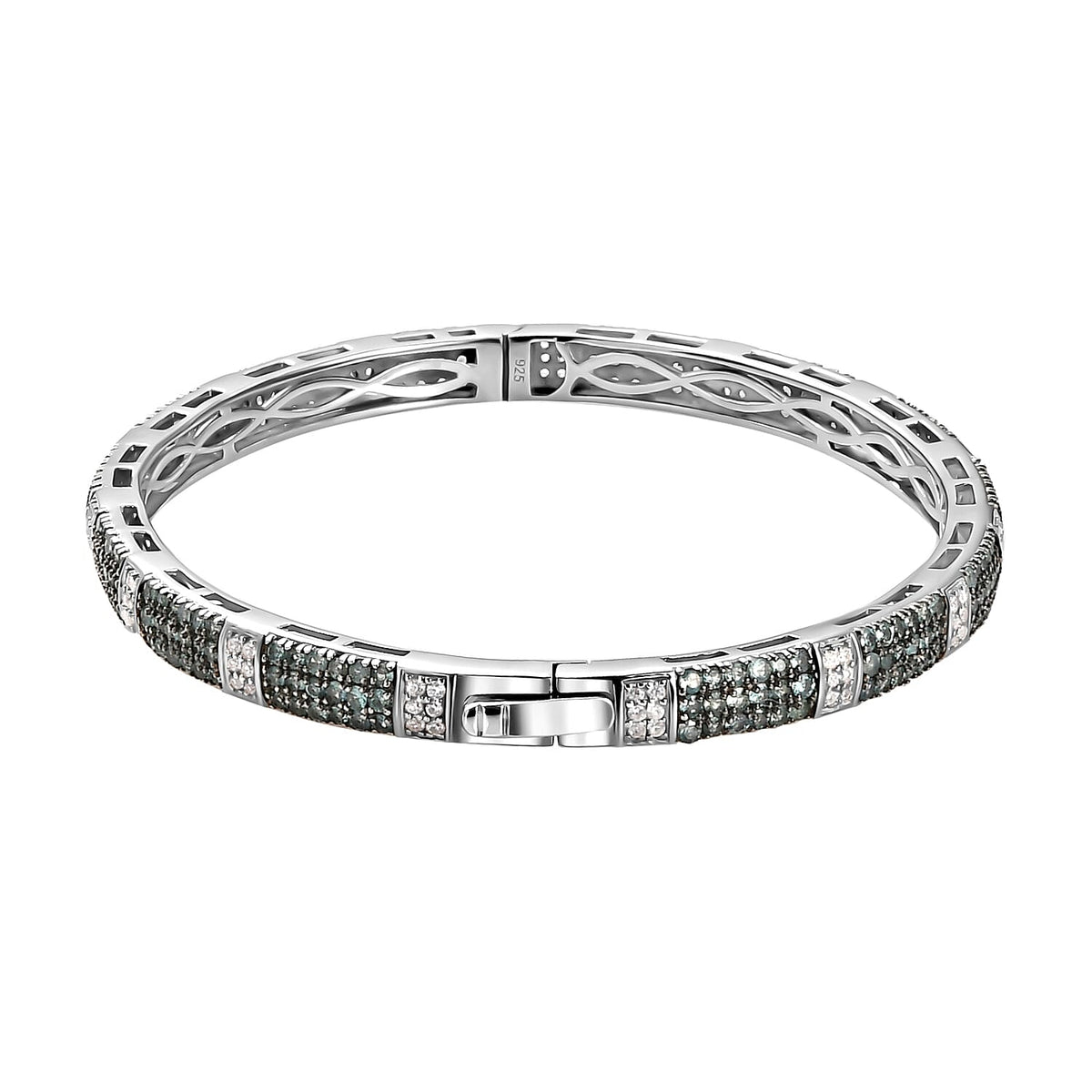 Monster Deal- Alexandrite  Full Bangle with White Zircon in Platinum Plated Sterling Silver 5.91 ct, Silver Wt. 15.46 Gms 5.910 Ct. 8961283 4
